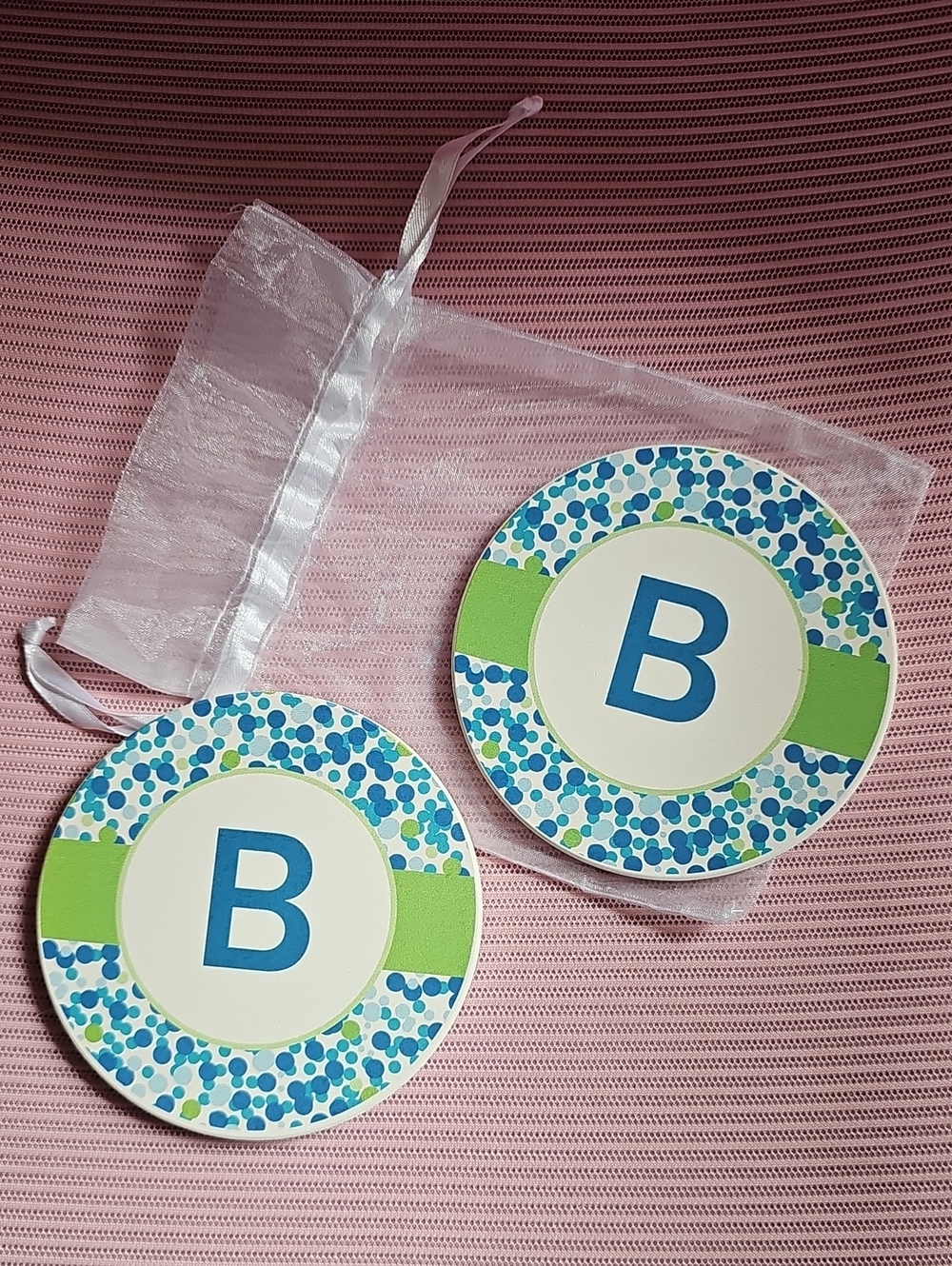 thirty-one Blue & Green Monogram 'B' Round Coasters